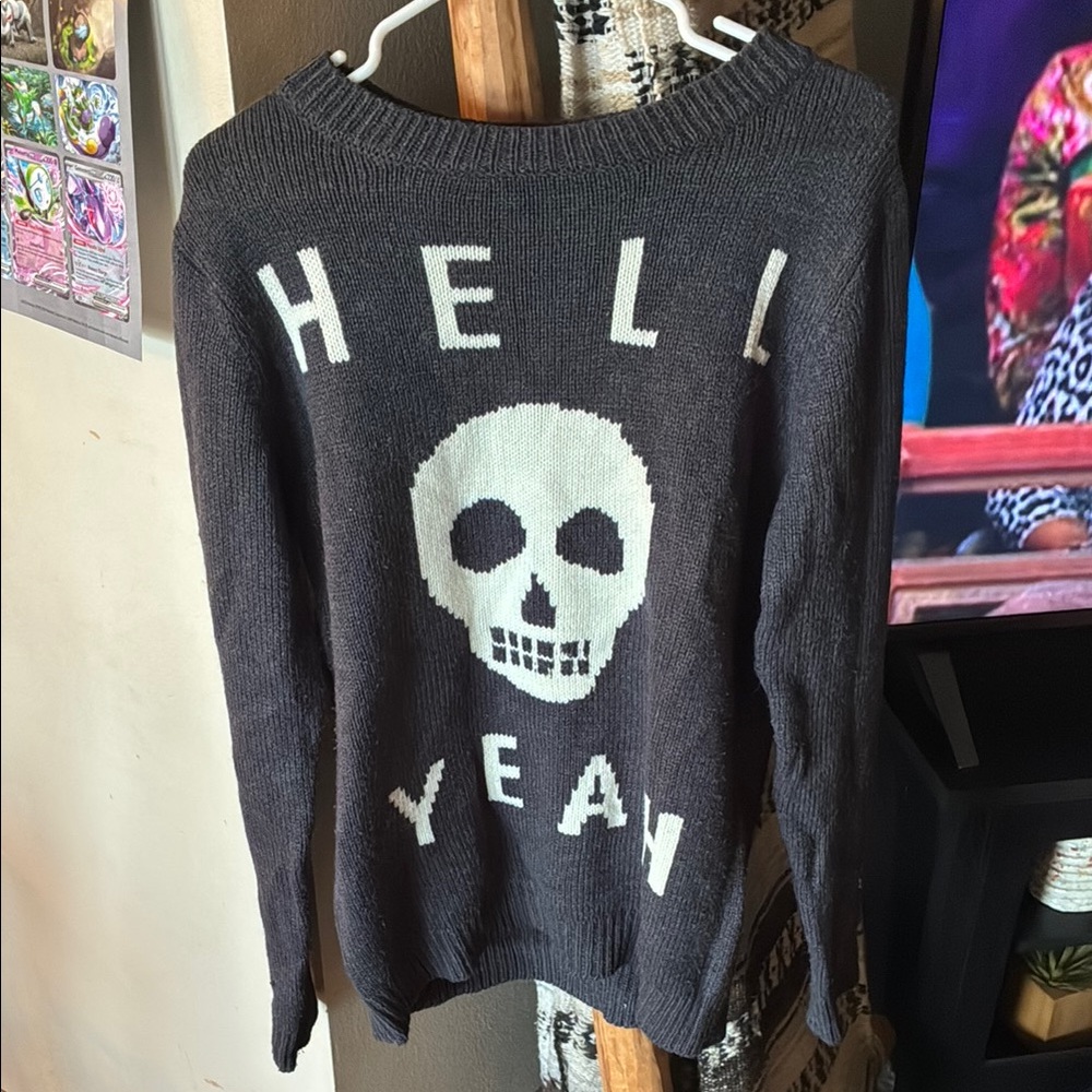 Glamour Kills Gray and White Crew Neck Sweater